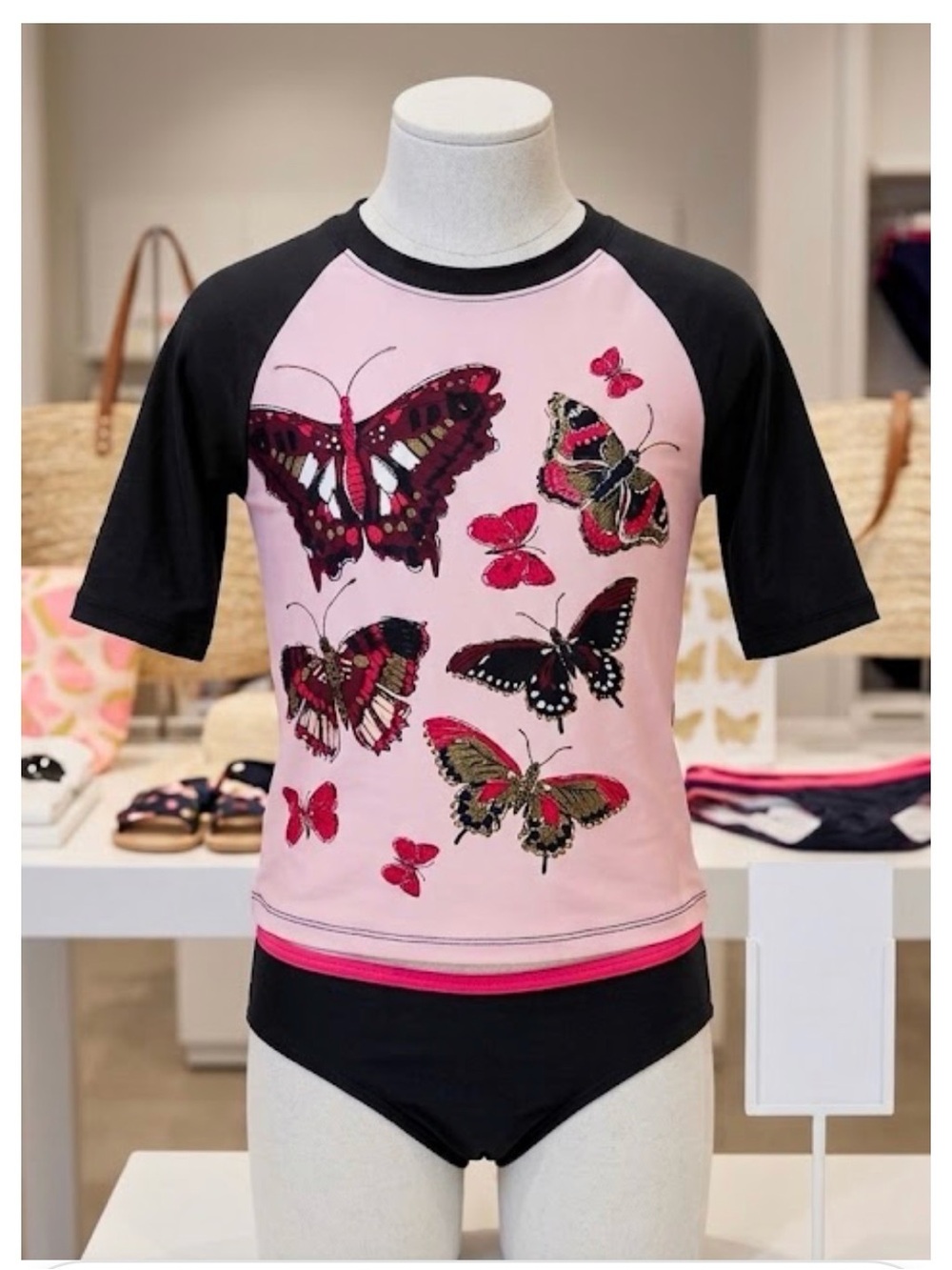 Joe Fresh Kids Butterfly Swim Rashguard - Pink and Navy-NWT
